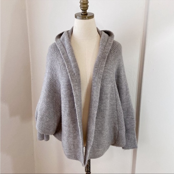 Anthropologie Sweaters - Anthropologie Gray Heather Open Front Hooded Cocoon Cardigan Sweater One Size